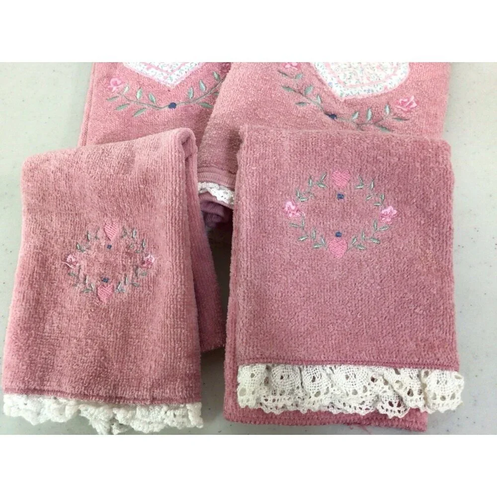 Cannon Vintage Pink Embroidered Towel Set of 4